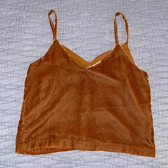Madewell Velvet Button Down Mustard Brown Cami Size 4 - Picture 7 of 8